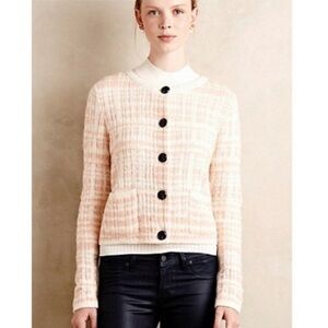 ANTHROPOLOGIE KNITTED & KNOTTED Plaid Boucle Cardigan Sweater M